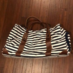Navy and White Stripe Weekend Tote Bag